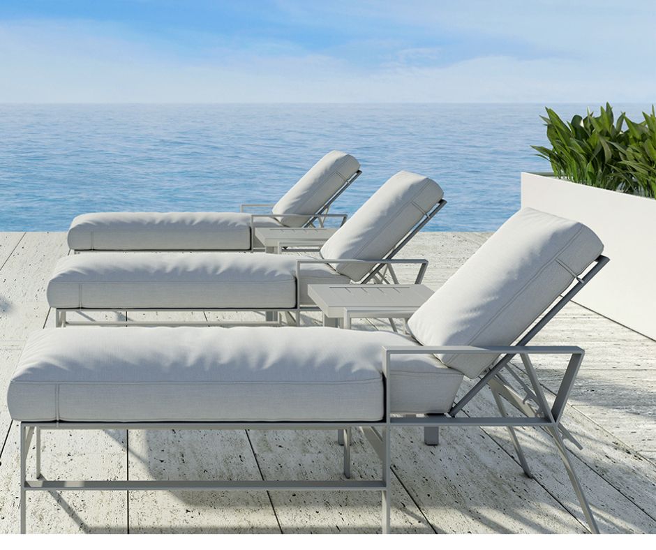 White Cushions ,Chaise Lounge, Castelle by Tropitone, Riviera Outdoor Decor, Port Aransas, Texas