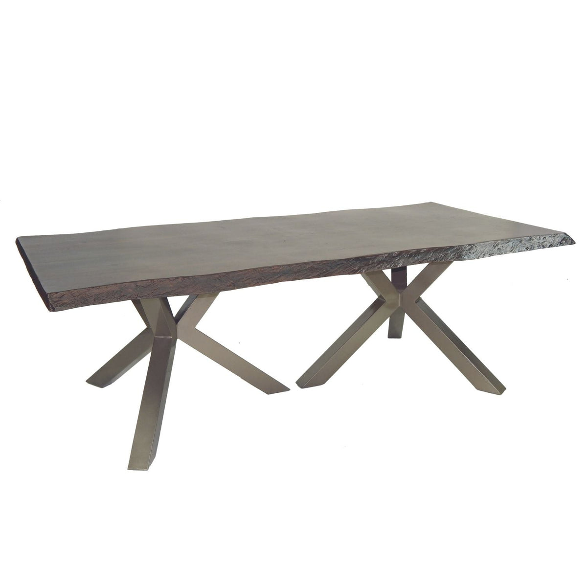  Contemporary/modern outdoor dining table. Live edge finish made of aluminum, powder coat finish.