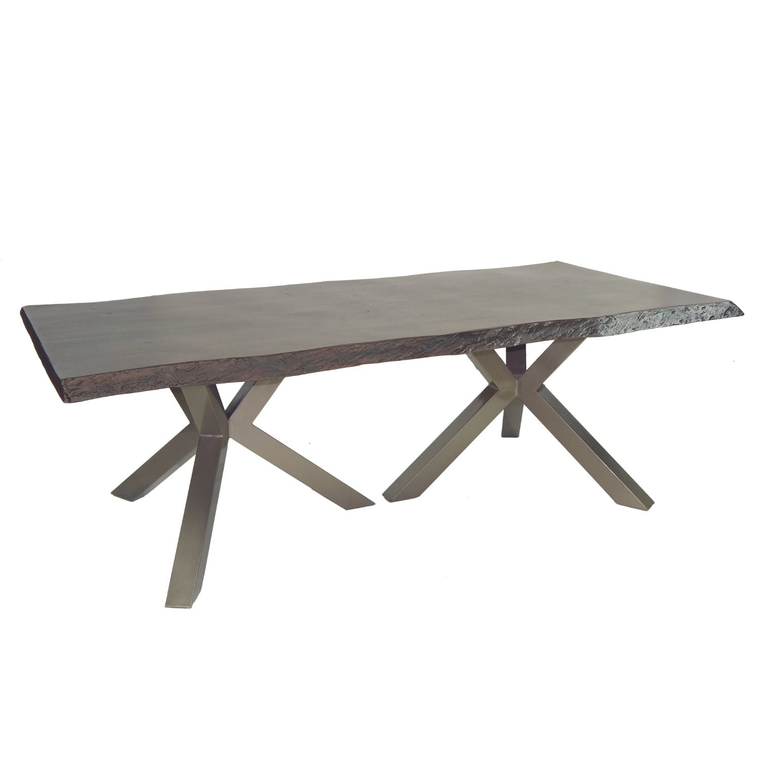  Contemporary/modern outdoor dining table. Live edge finish made of aluminum, powder coat finish.