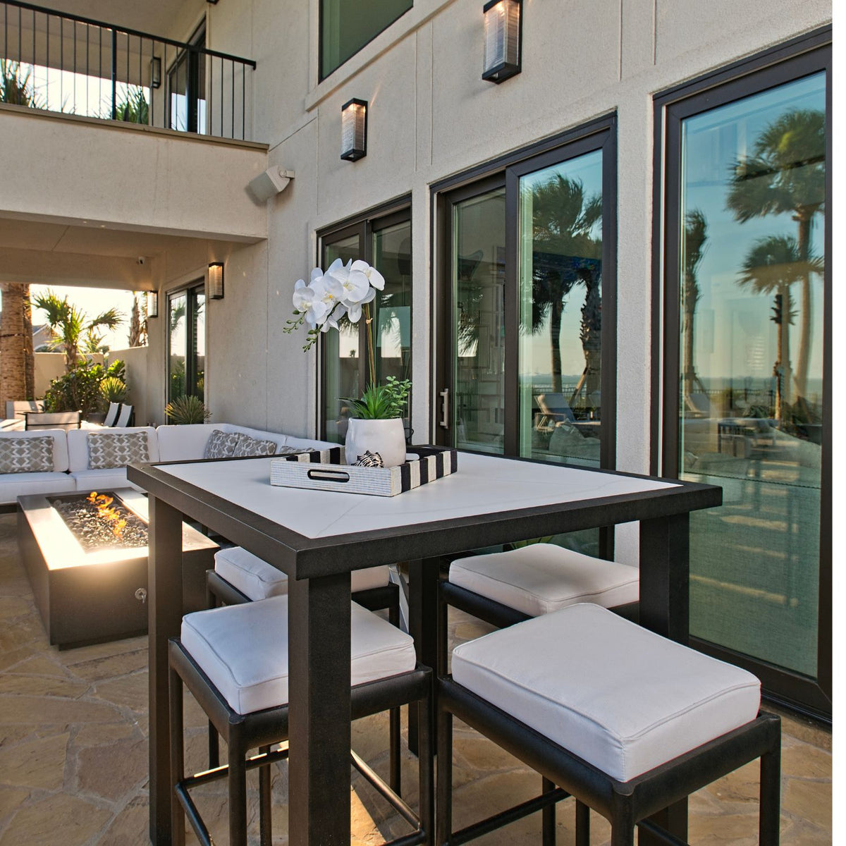 Outdoor bar table by Castelle, Cast Aluminum, rust proof. Numerous finishes, table top selections 