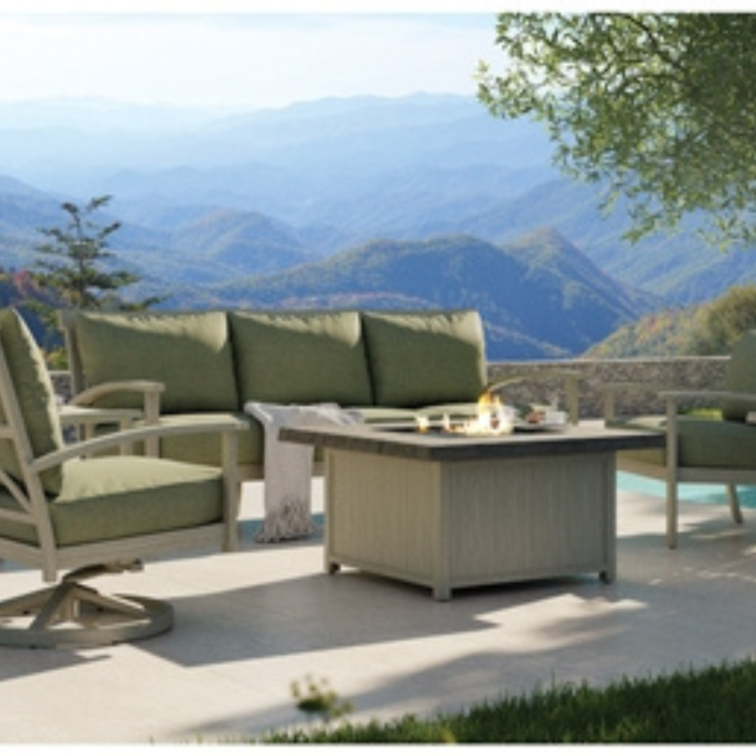 Biltmore Antler Hill Deep Seating Aluminum Fire Pit Patio Lounge Set, features  wood grain texture 