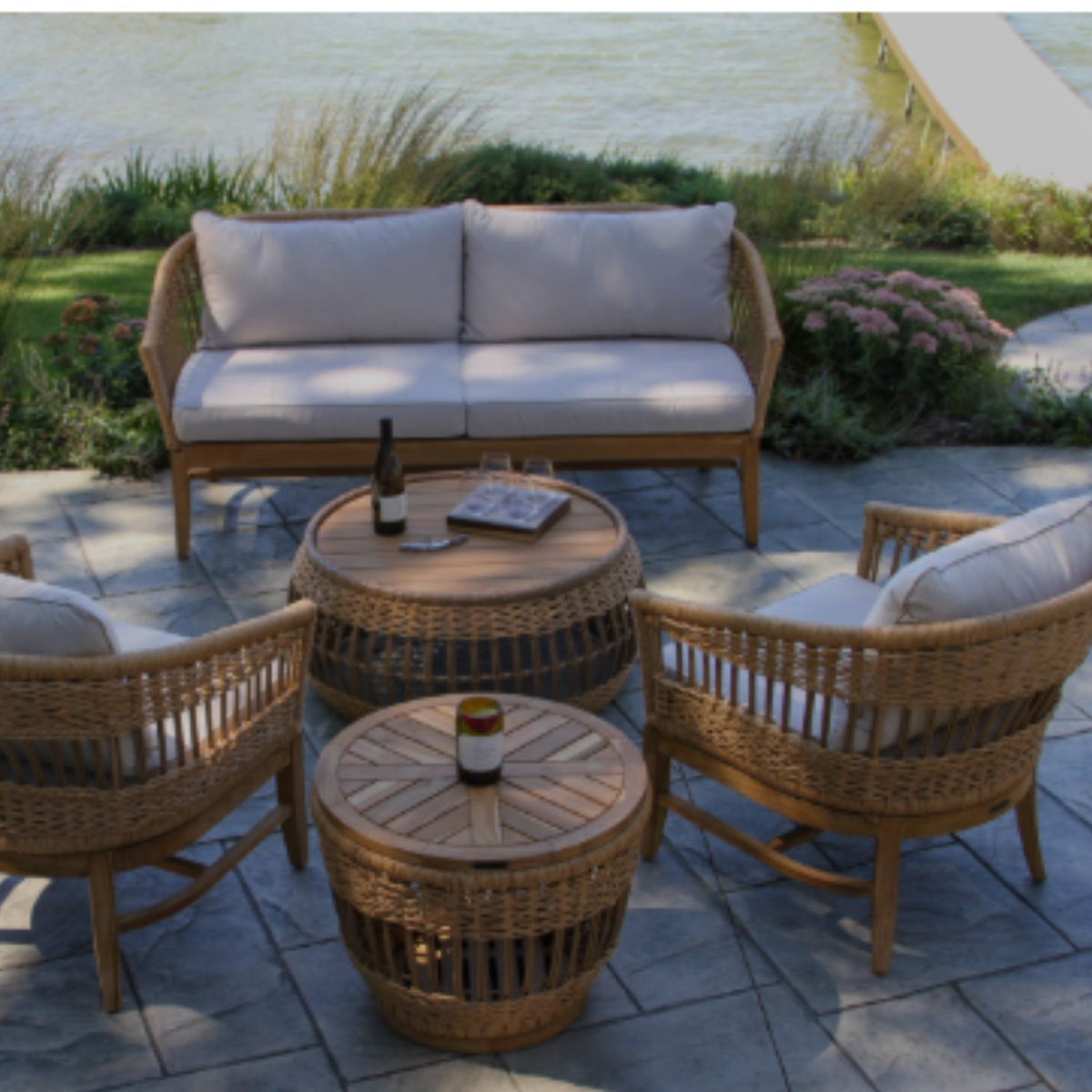 Bohemian Teak and Wicker Outdoor Patio Set