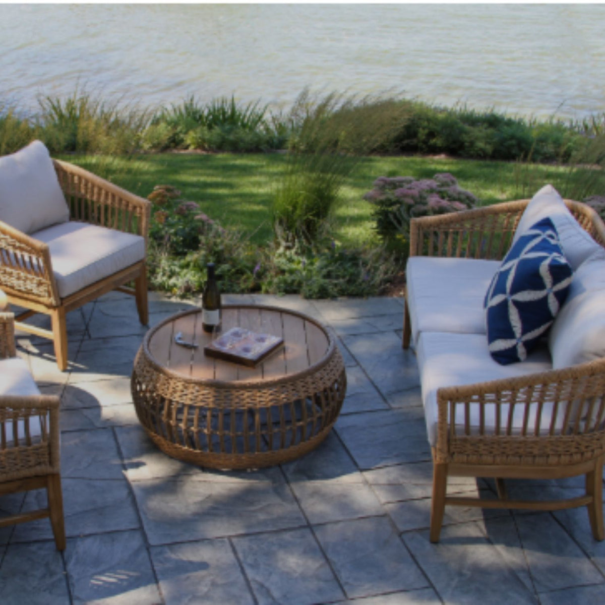 Bohemian Teak and Wicker Outdoor Patio Set