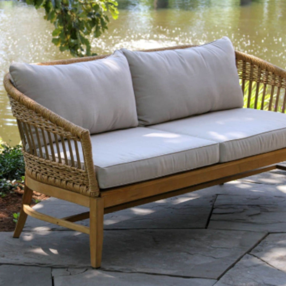 Bohemian Teak and Wicker Outdoor Patio Set