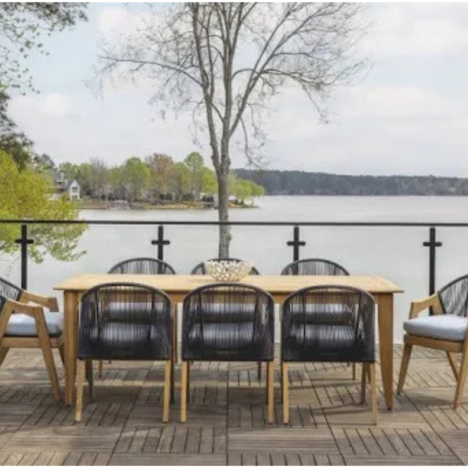 Lloyd Flanders, Alpine Teak Dining Set, Nautical Rope Chairs, seats eight 