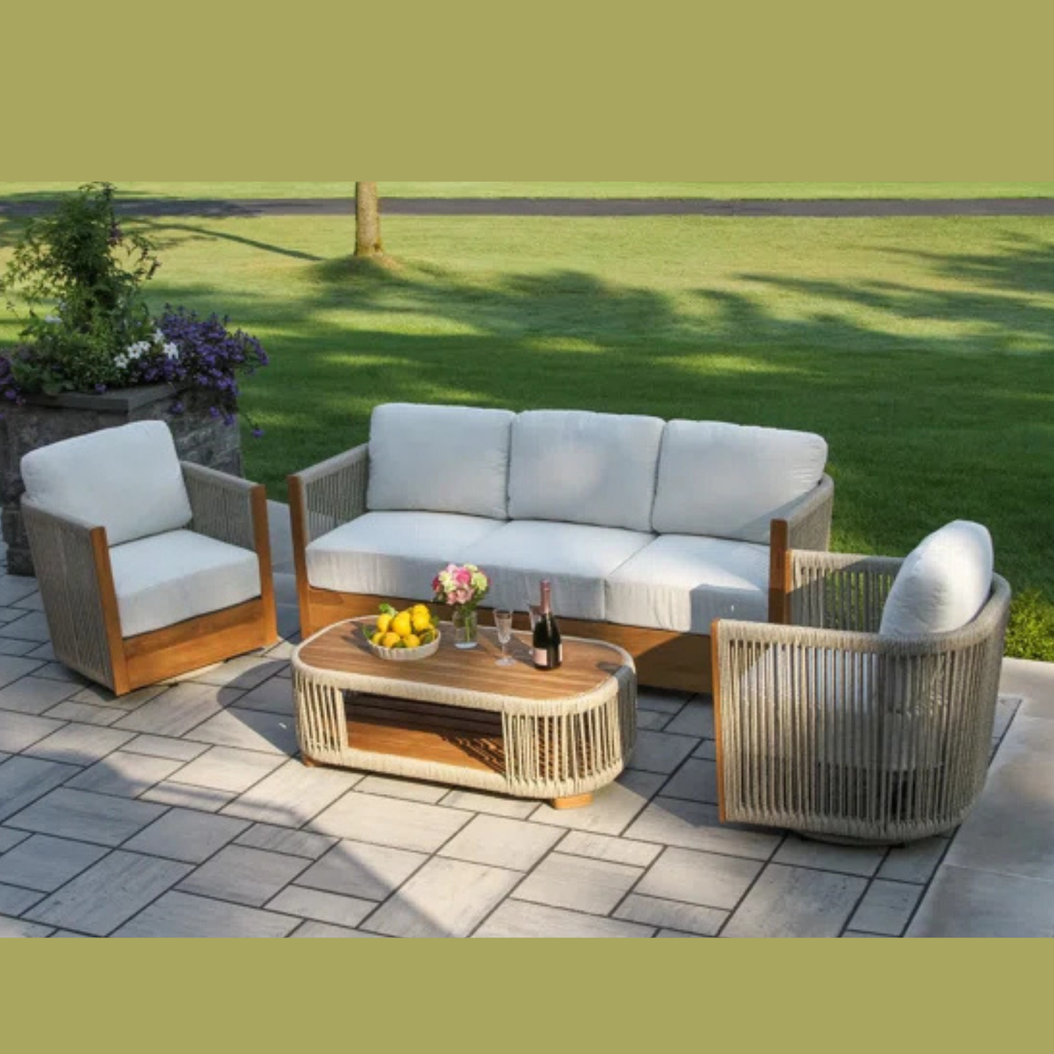 Outdoor Interiors Cable Rope, 4 piece patio set, Teak,  Riviera Outdoor Decor, Corpus Christi, Texas