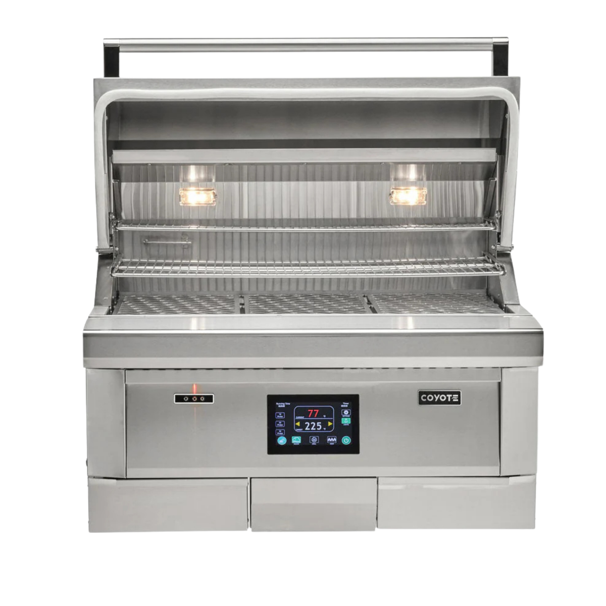 Coyote GEN3 36" Built-In Pellet Gril, internal view, Heavy-gauge 304 SS resist salt water corrosion