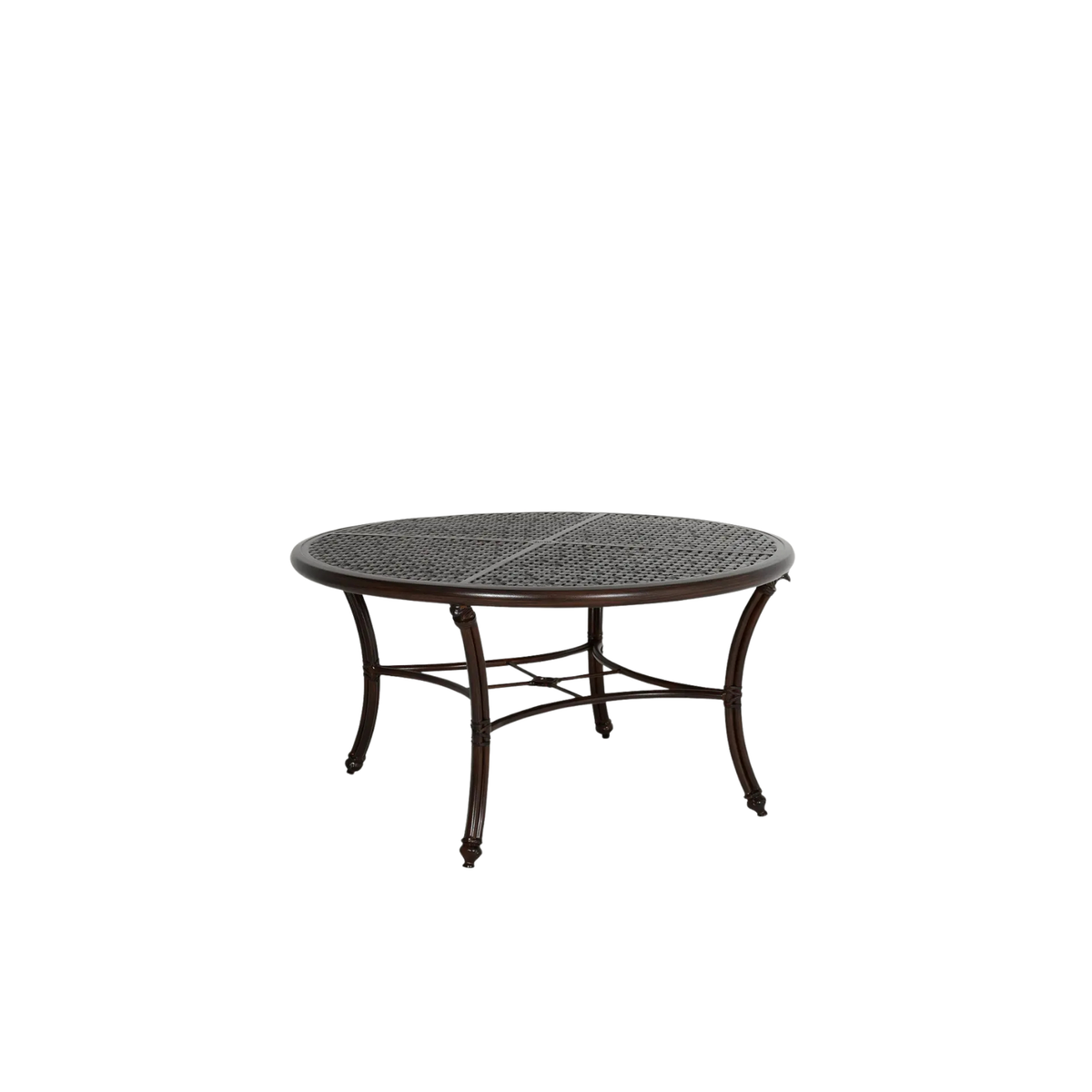 Coco, Castelle 54" Round Outdoor Dining Table,  aluminum, rattan-inspired detailing acros tabletop 