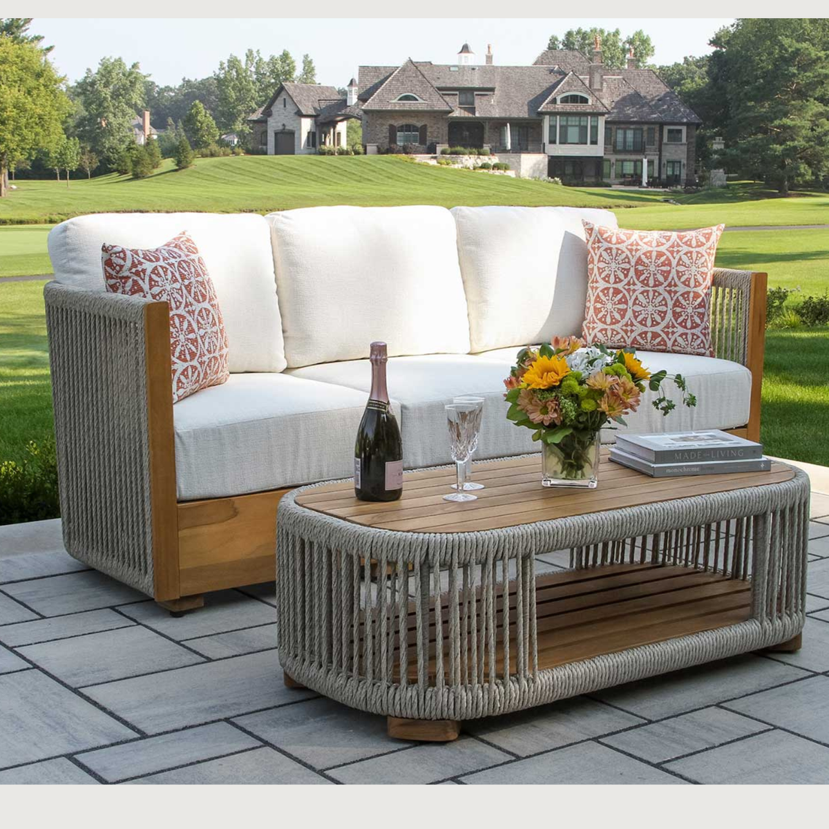 Outdoor Interiors Cabled Rope, coffee table, HDPE, nautical rope, wicker to withstand the elements, 