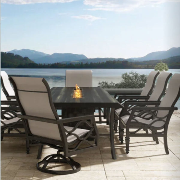 Cast Aluminum Patio Dining Sets With Fire Pit Darlee Elisabeth Piece Patio Fire Pit Dining Set, Cast Aluminum