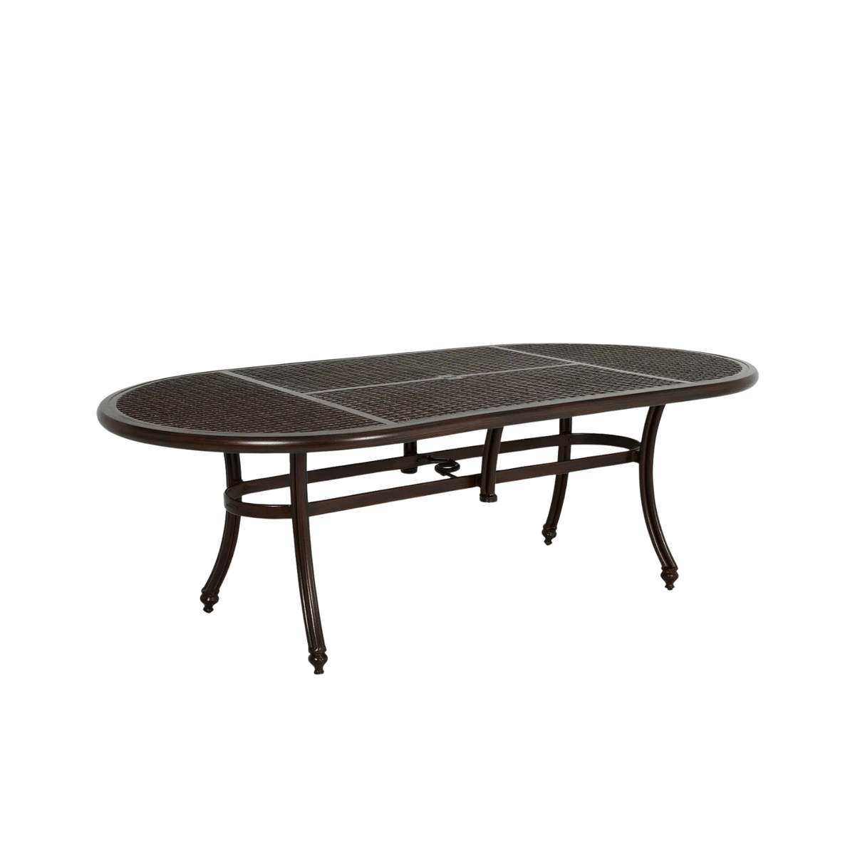 Castelle, Coco, Oval Dining Table 84", made of cast aluminum, powder coat finish that mimics rattan