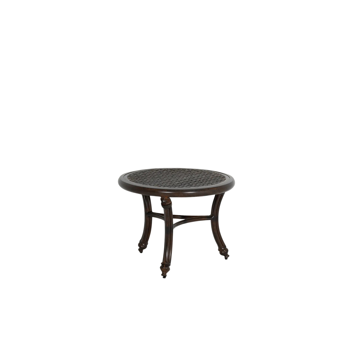 Castelle, Coco, Round Side Table, 24", made of cast aluminum, mimics rattan, no rust