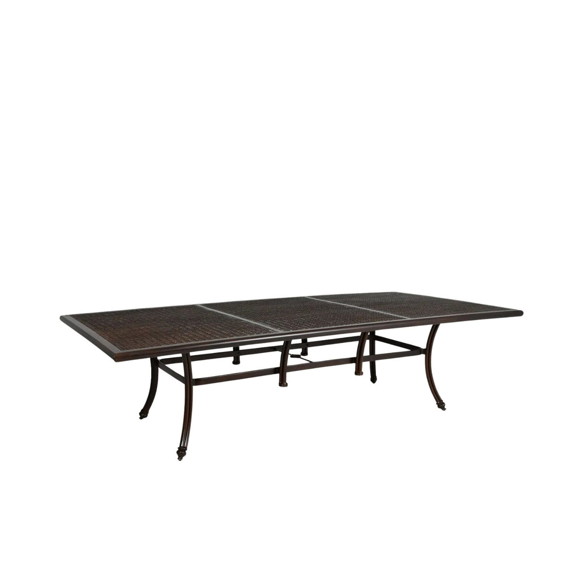 Coco, Castelle 108" Rectangular Dining Table, cast, aluminum, rattan-inspired detailing on tabletop 