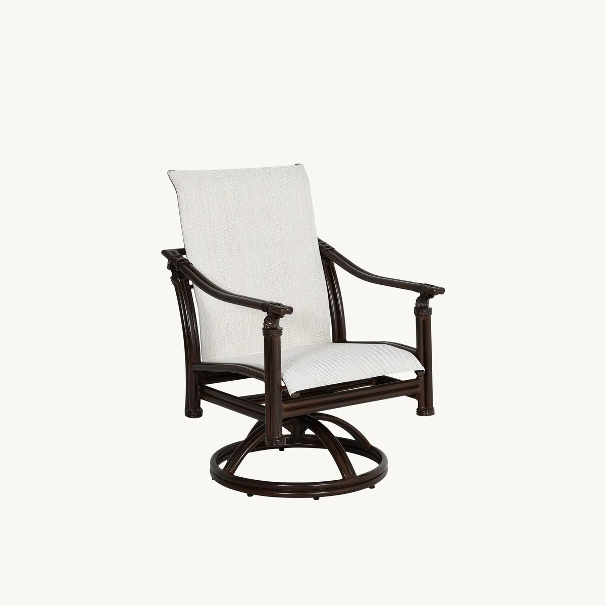 Castelle Coco Sling Outdoor Swivel Rocker, made of aluminum that mimics rattan.  No rust or peeling