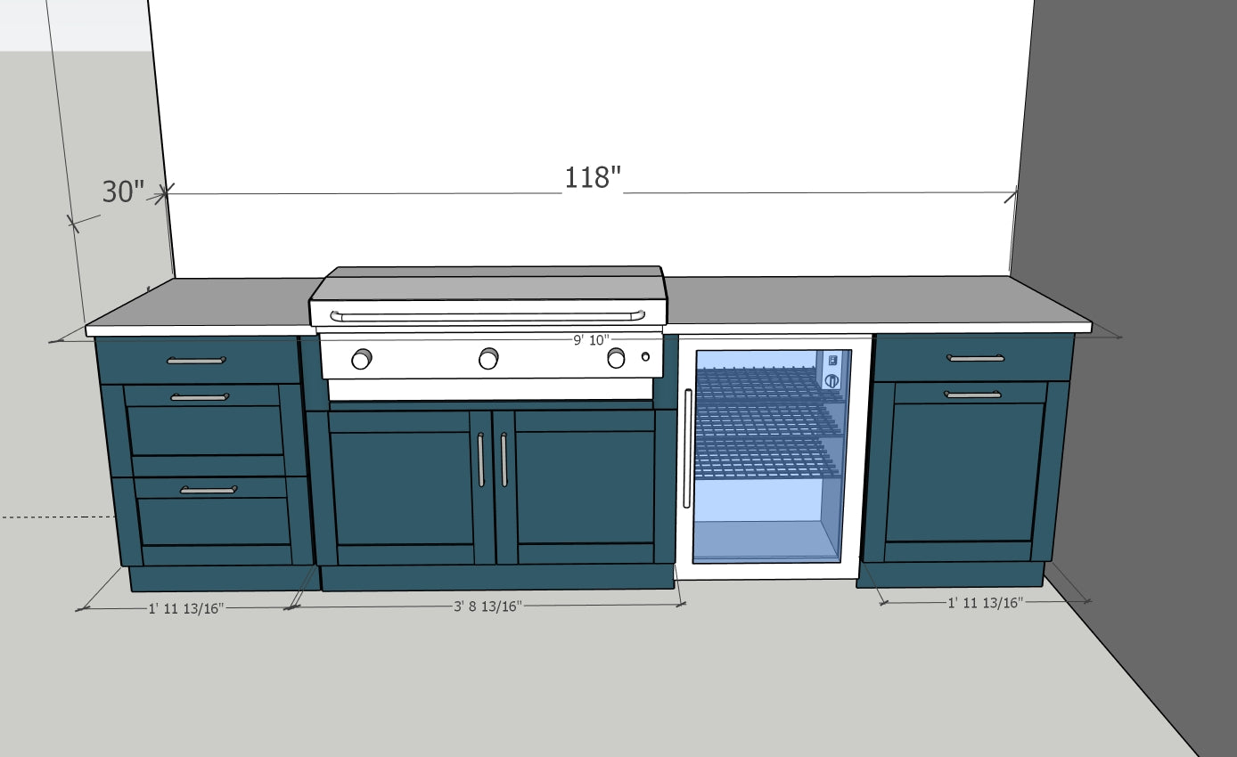 Marine Grade Outdoor Kitchen cabinets, LeGriddle, Marine Grade Outdoor Refrigerator, built in trash recepticle and tons of storage