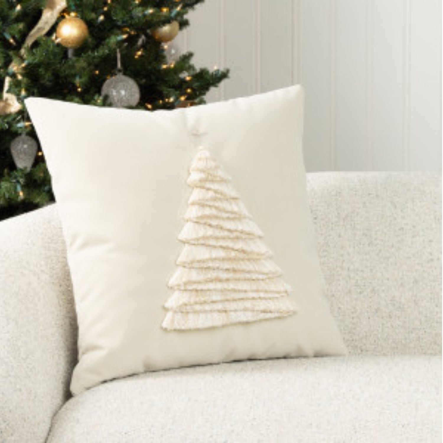 Christmas Outdoor Pillow - Fraser Fir Ivory 20x20