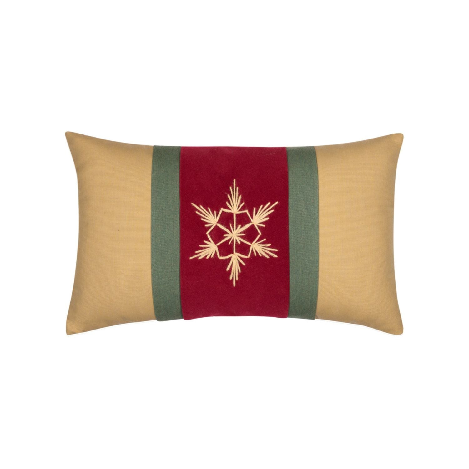 Luxury Outdoor Christmas Pillow 12x20  snowflake on red velvet, water, stain & mildew resistant, 
