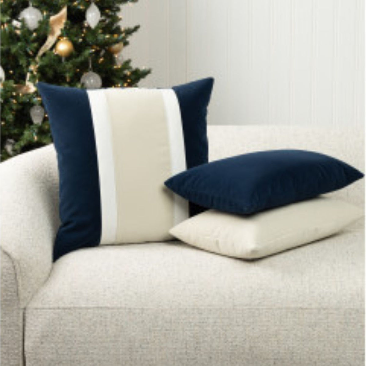 Luxury Outdoor Christmas Pillow, Navy Blue, outdoor safe, water, stain and mildew resistant, 