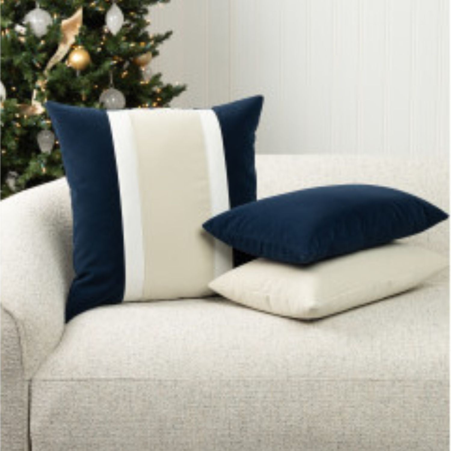 Luxury Outdoor Christmas Pillow, Navy Blue, outdoor safe, water, stain and mildew resistant, 