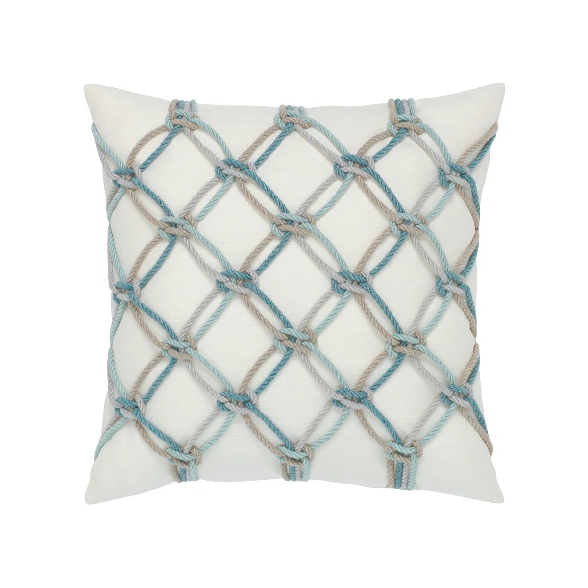 Aqua Rope Outdoor Pillow 20x20,  Elaine Smith, Creates visual interest of knotted rope.