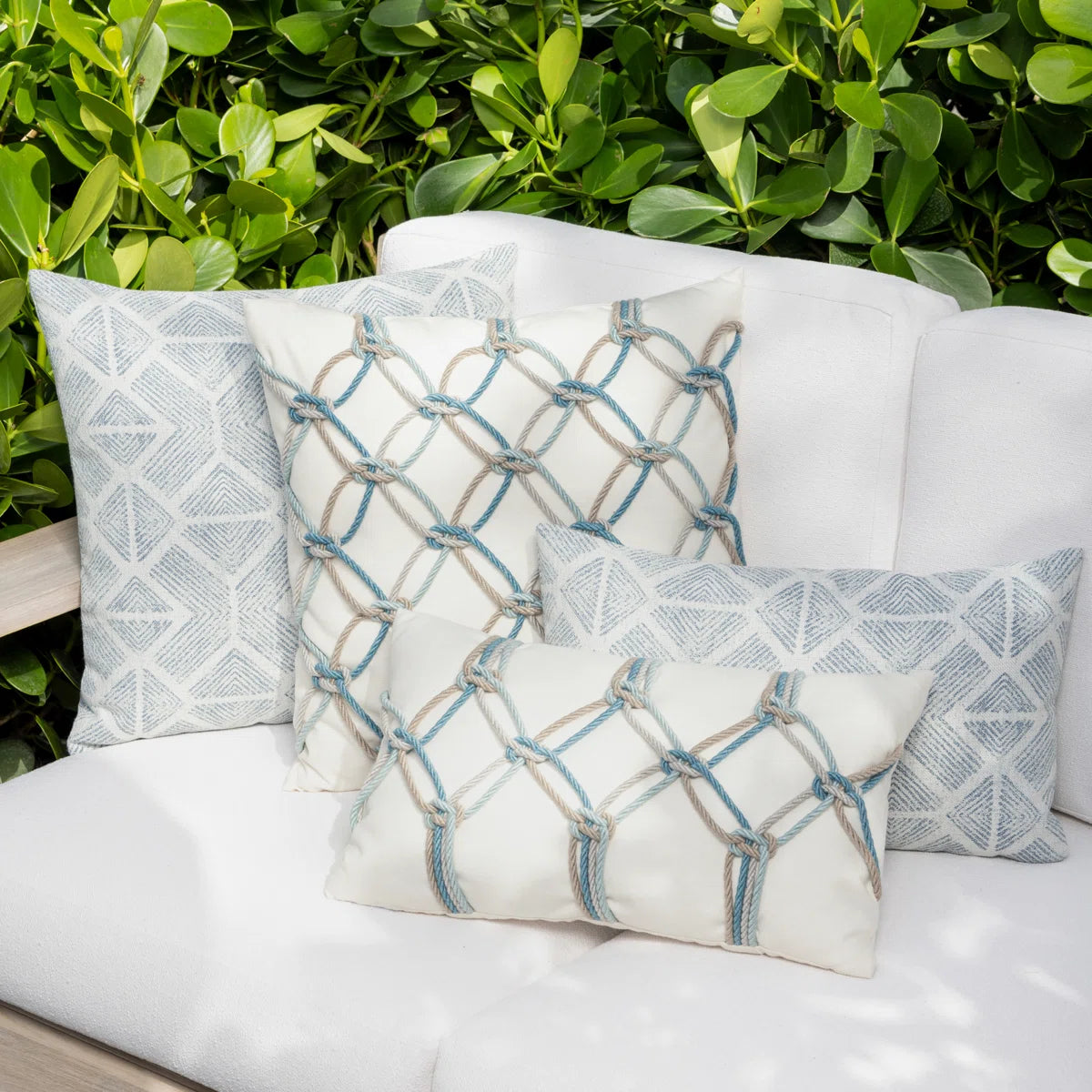 Collection, Aqua Rope Outdoor Pillow 20x20,  Elaine Smith, Creates visual interest of knotted rope.