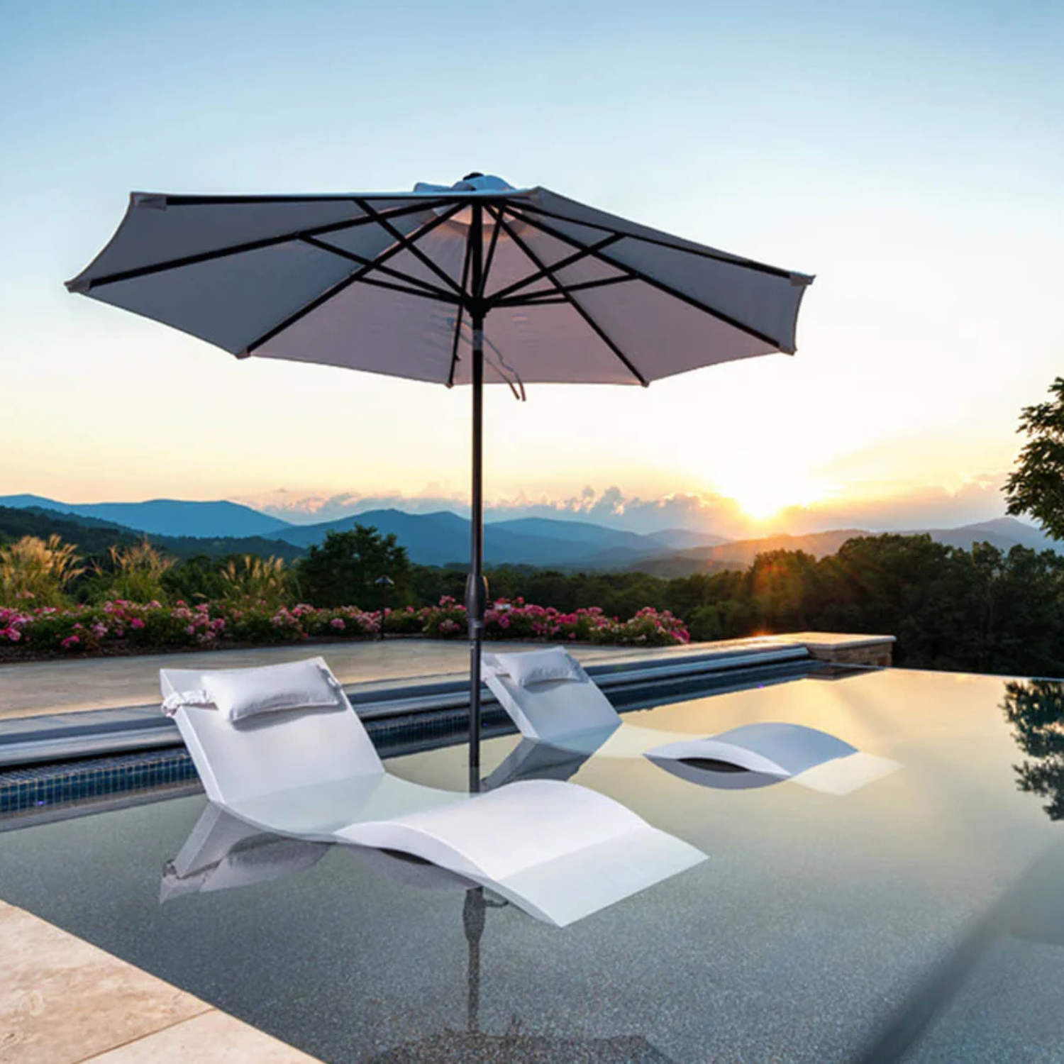 In pool cantilever umbrella 11'  features materials resistant to wind, corrosion, rust, warping. 