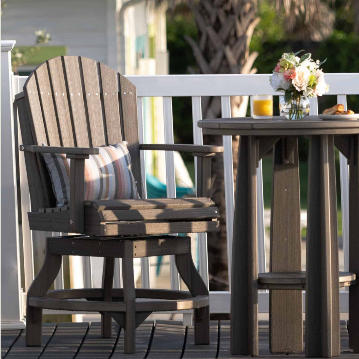 Adirondack Swivel Chair by LuxCraft are built with marine-grade materials, features 360° swivel  