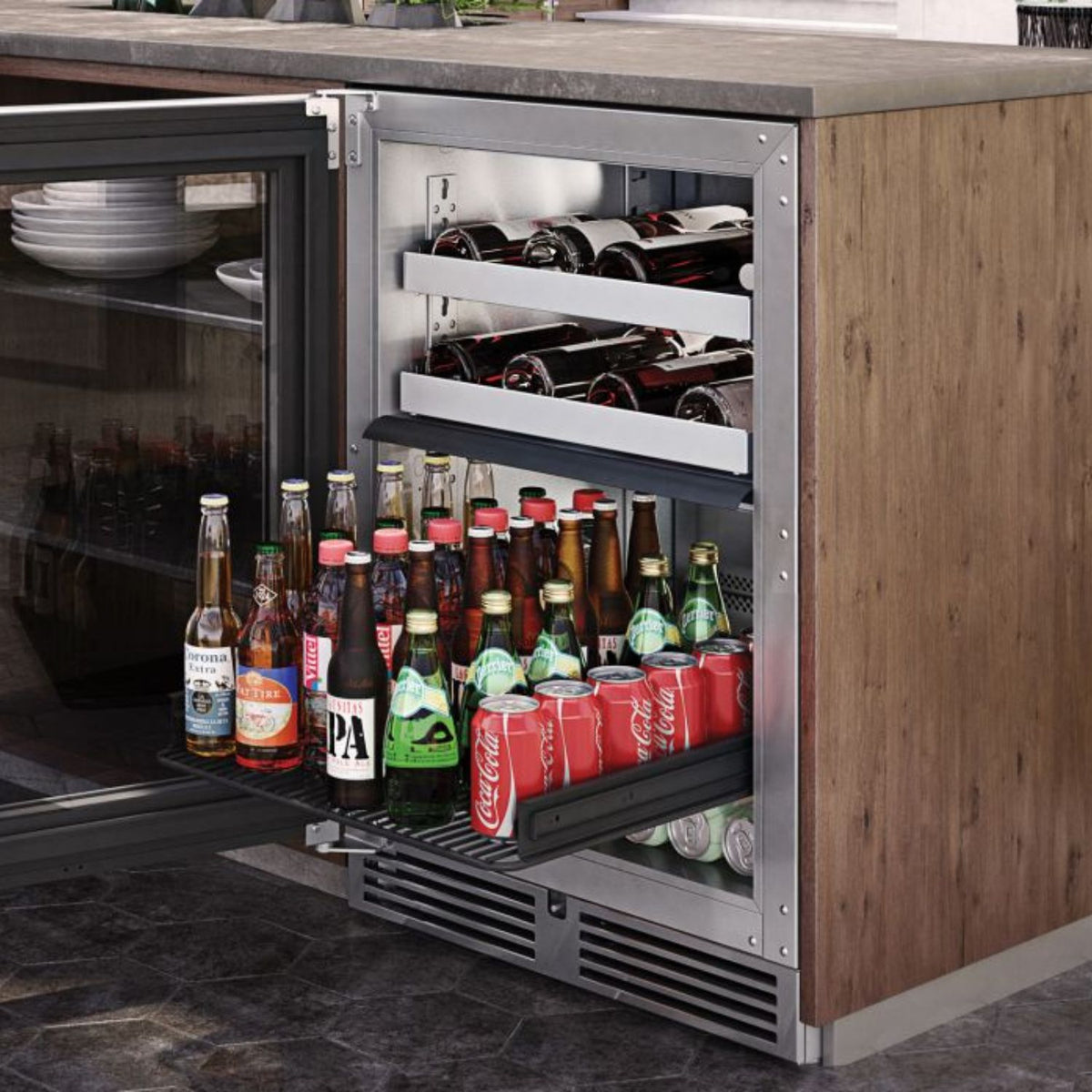 Marine Grade 24" Dual Zone Refrigerator/Wine Cooler. Salt water corrosion resistant.