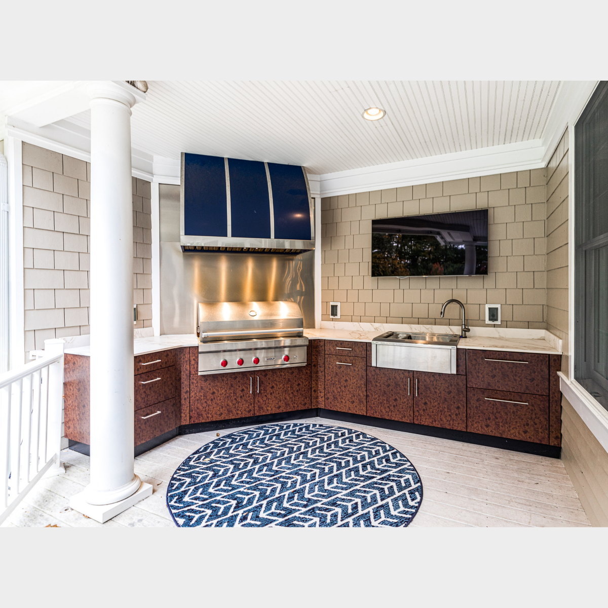 Marine grade Outdoor Kitchen Cabinets, marine grade Farmhouse sink, marine Grade Outdoor Vent hood