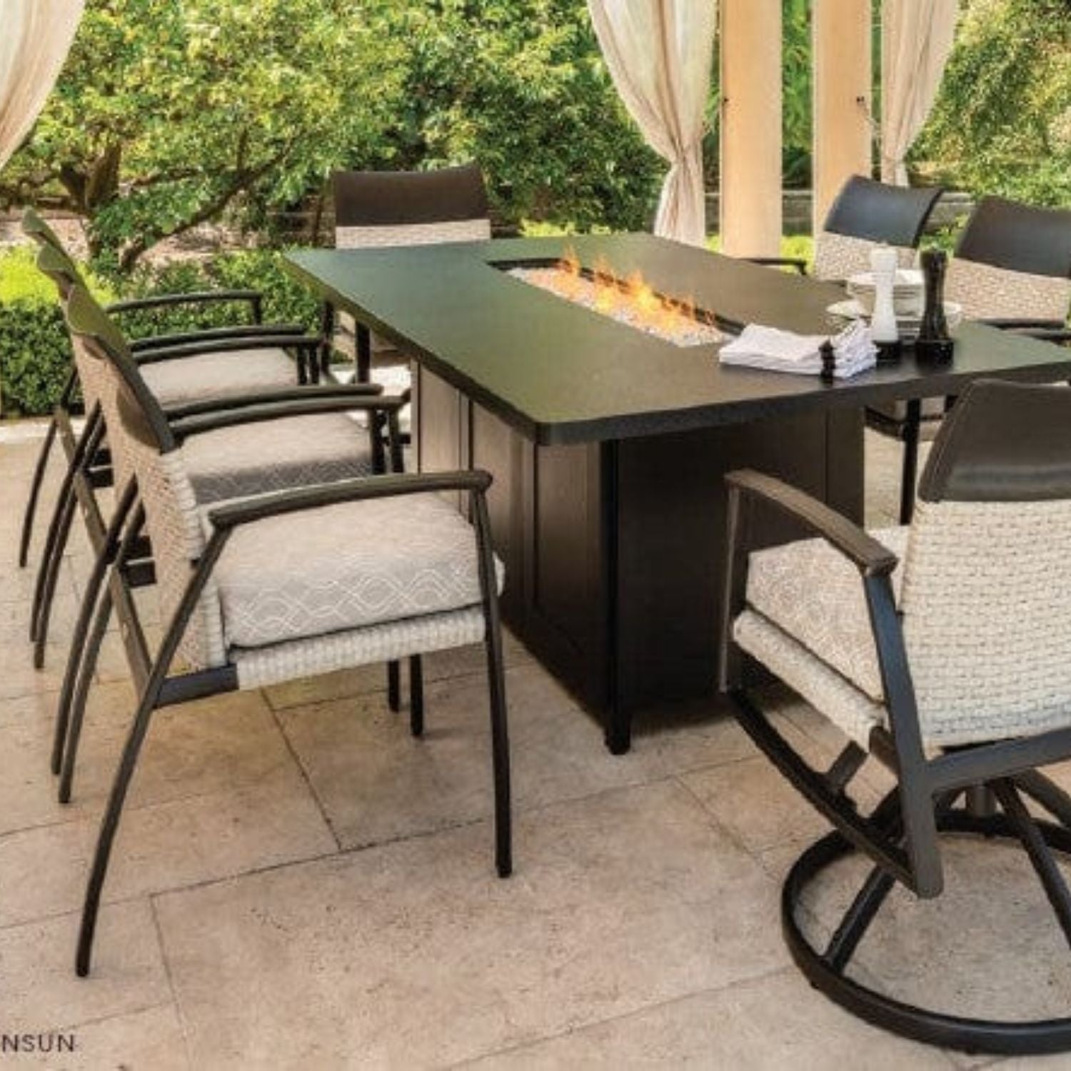 Outdoor Fire Pit Table for dining  dine alfresco under the stars At Riviera Outdoor Decor, Corpus Christi,Texas