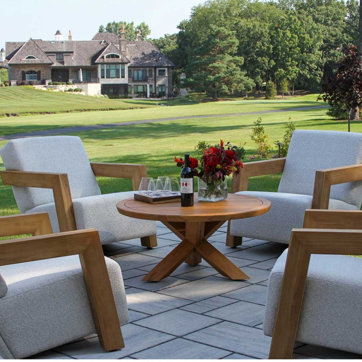 Bronson Teak Quick-Dry Lounge Chair Set with Olefin Cushions