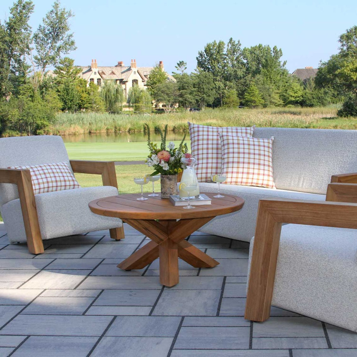 Bronson Teak Quick-Dry Outdoor Patio Set with Olefin Cushions