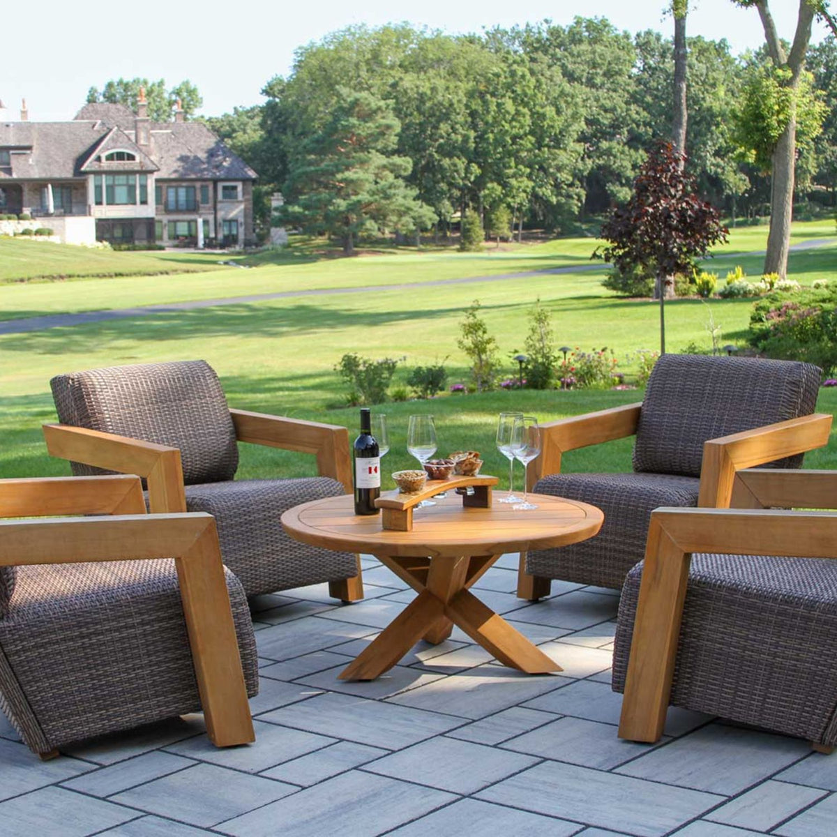 Bronson Teak and Reticulated Wicker Lounge Chair Set