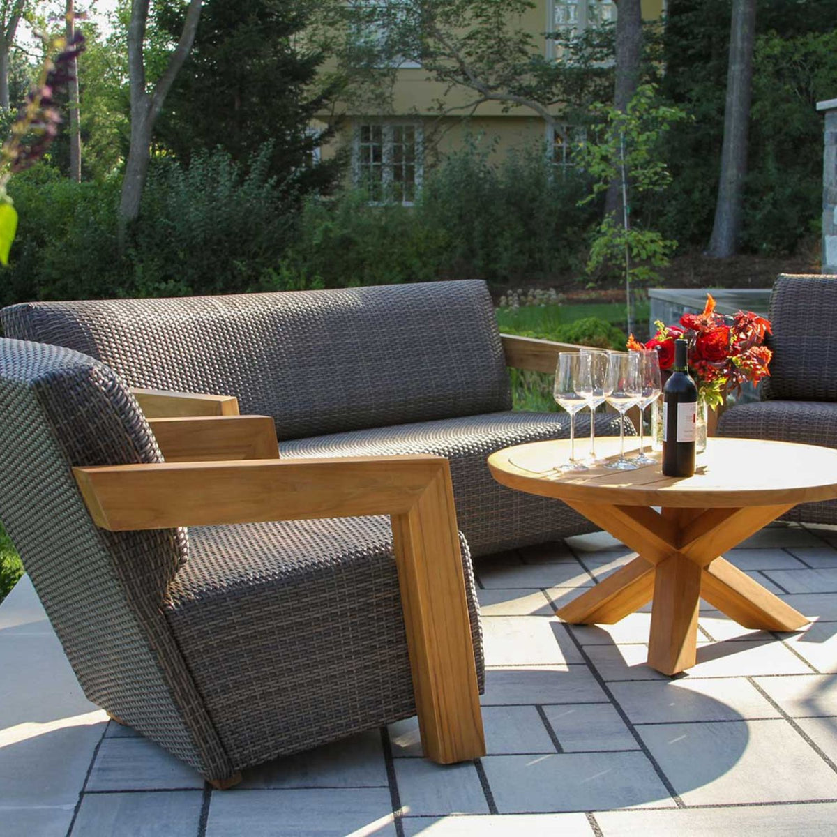 Bronson Teak and Reticulated Wicker Outdoor Patio Set