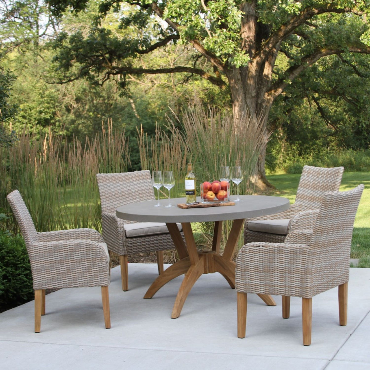 Nautical grade Rope and Teak Outdoor Dining Set,  Table top is sintered stone