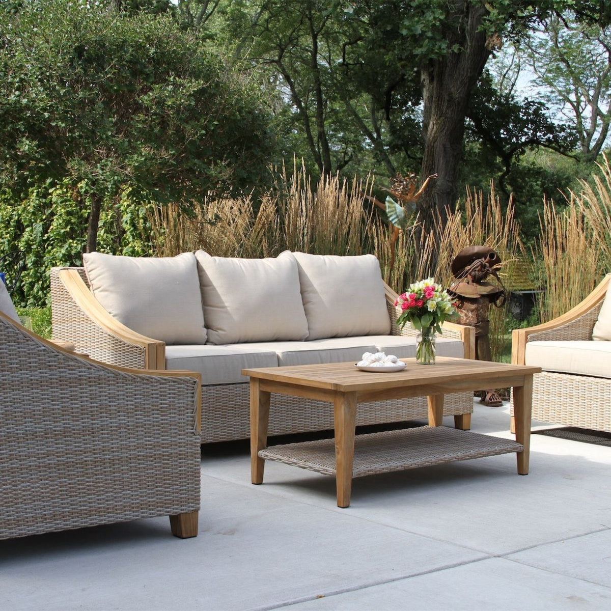  Outdoor Furniture with Storage, made from the high quality Teak, wicker,powder-coated aluminum 
