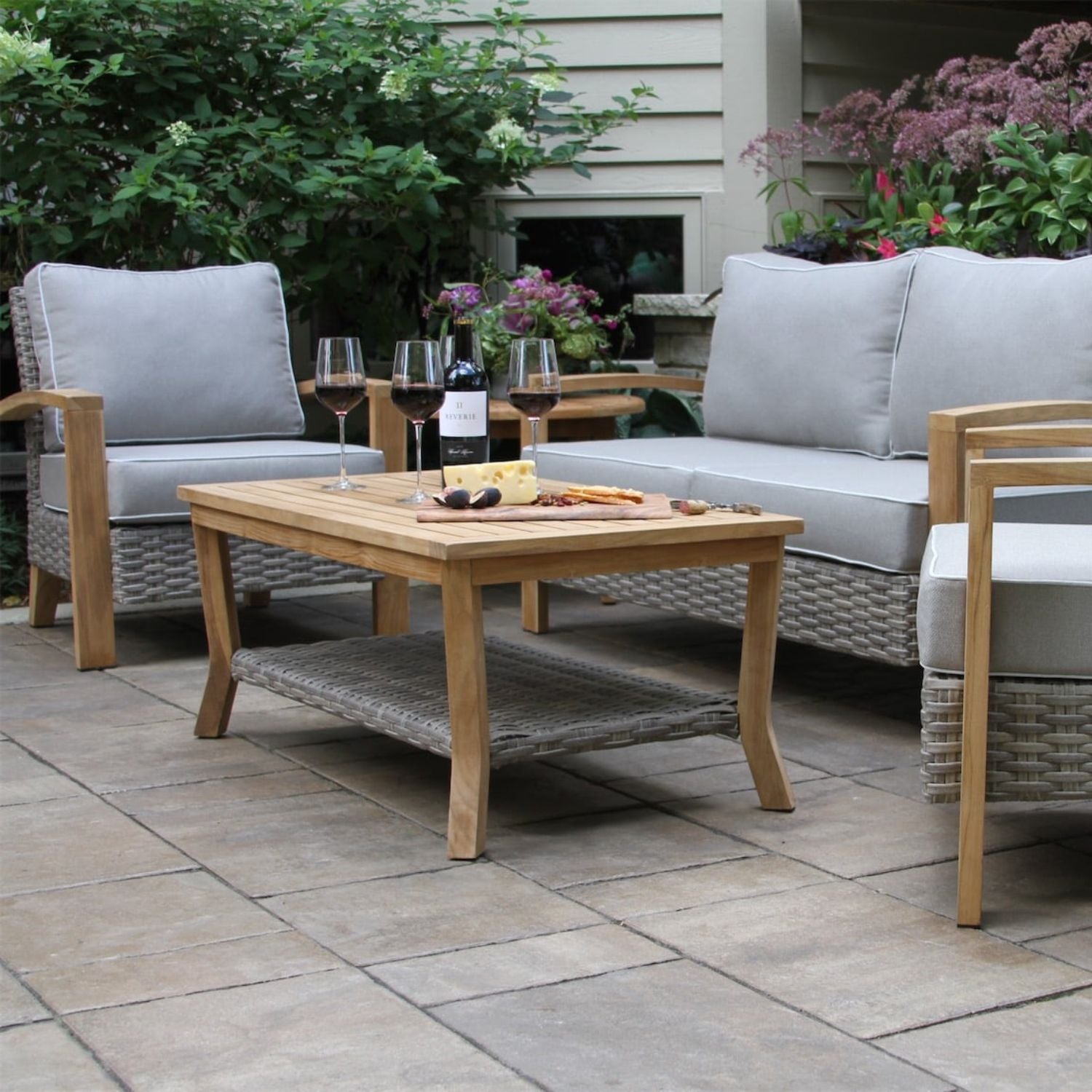 Teak and Wicker Outdoor Patio Furniture Set, weather resistant and beautiful 4 piece set
