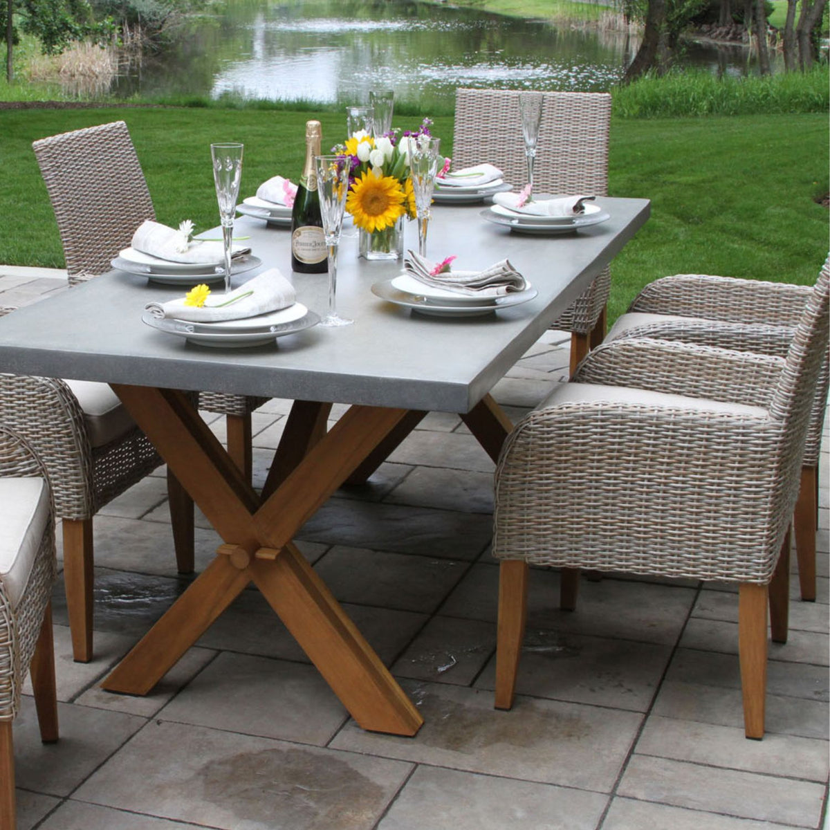 Teak &amp; Composite Outdoor Rectangular Dining Table, Outdoor Interiors beautiful trestle design
