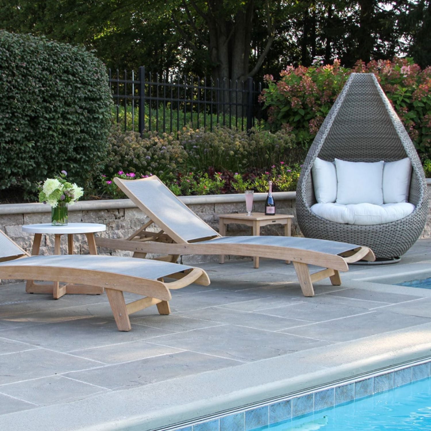 Oversized Swivel Outdoor Chair 360-degree swivel motion, plush  cushion, pillows, oversized chaise