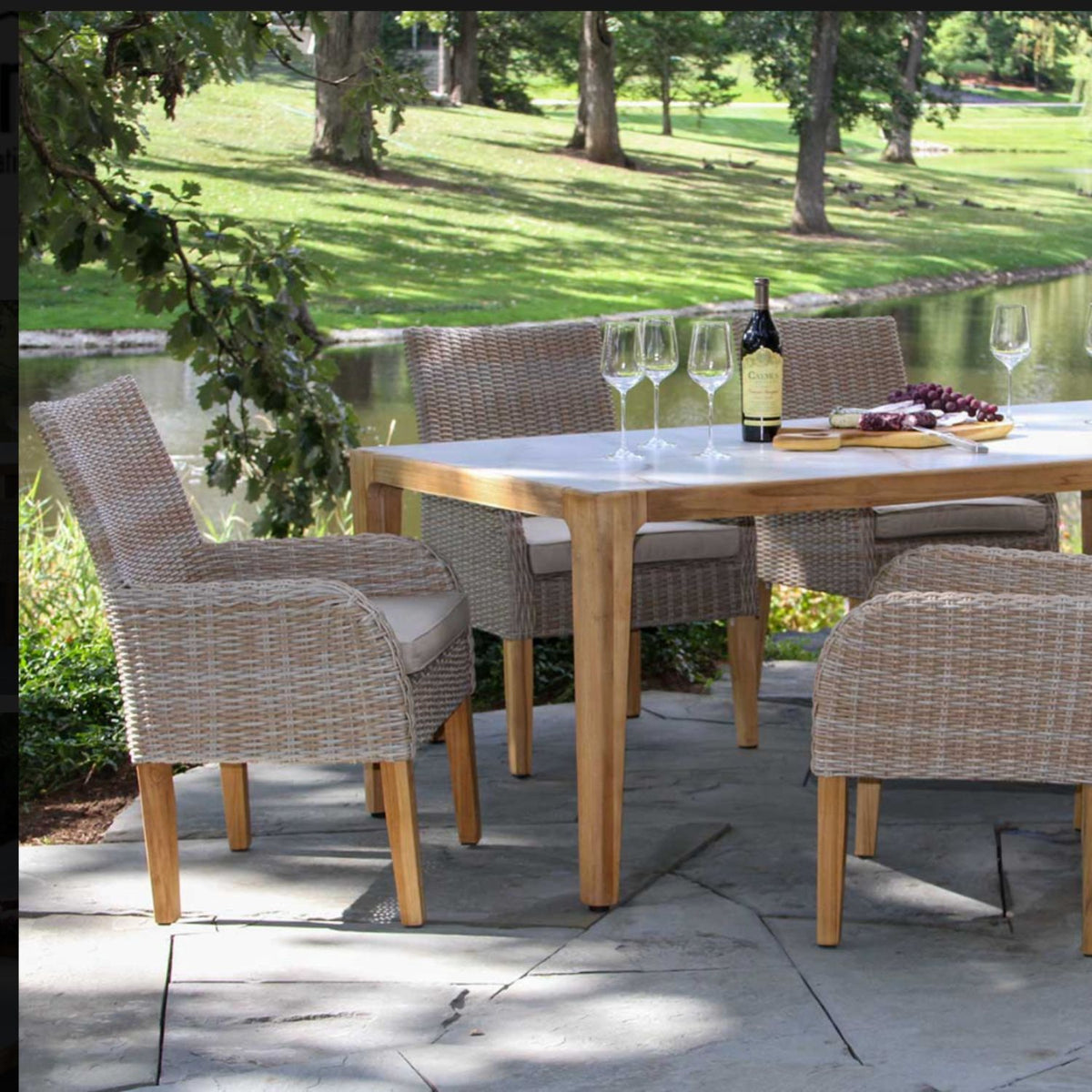 Outdoor dining set, nautical ash or black rope chair options and sintered stone table top