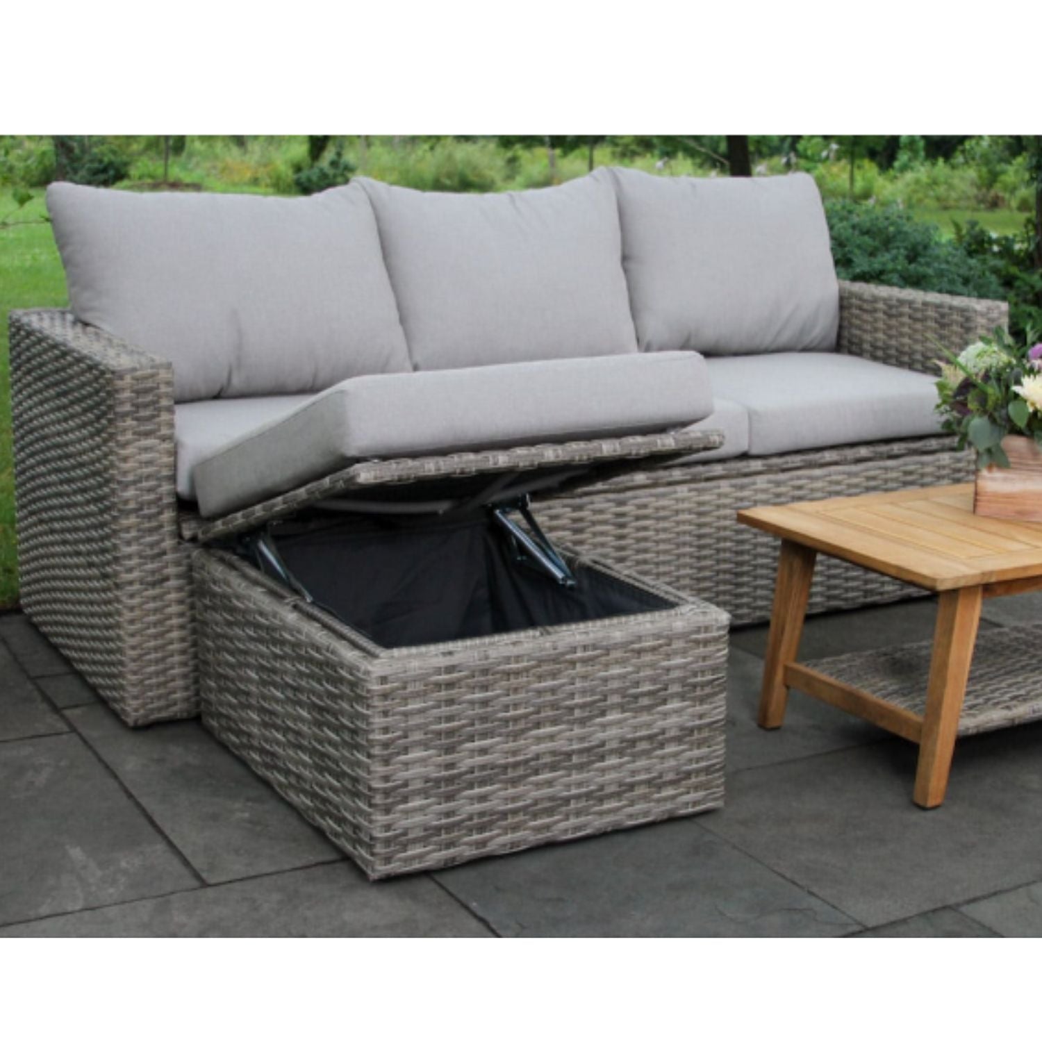 Teak & Wicker 3-Piece Convertible Storage Set