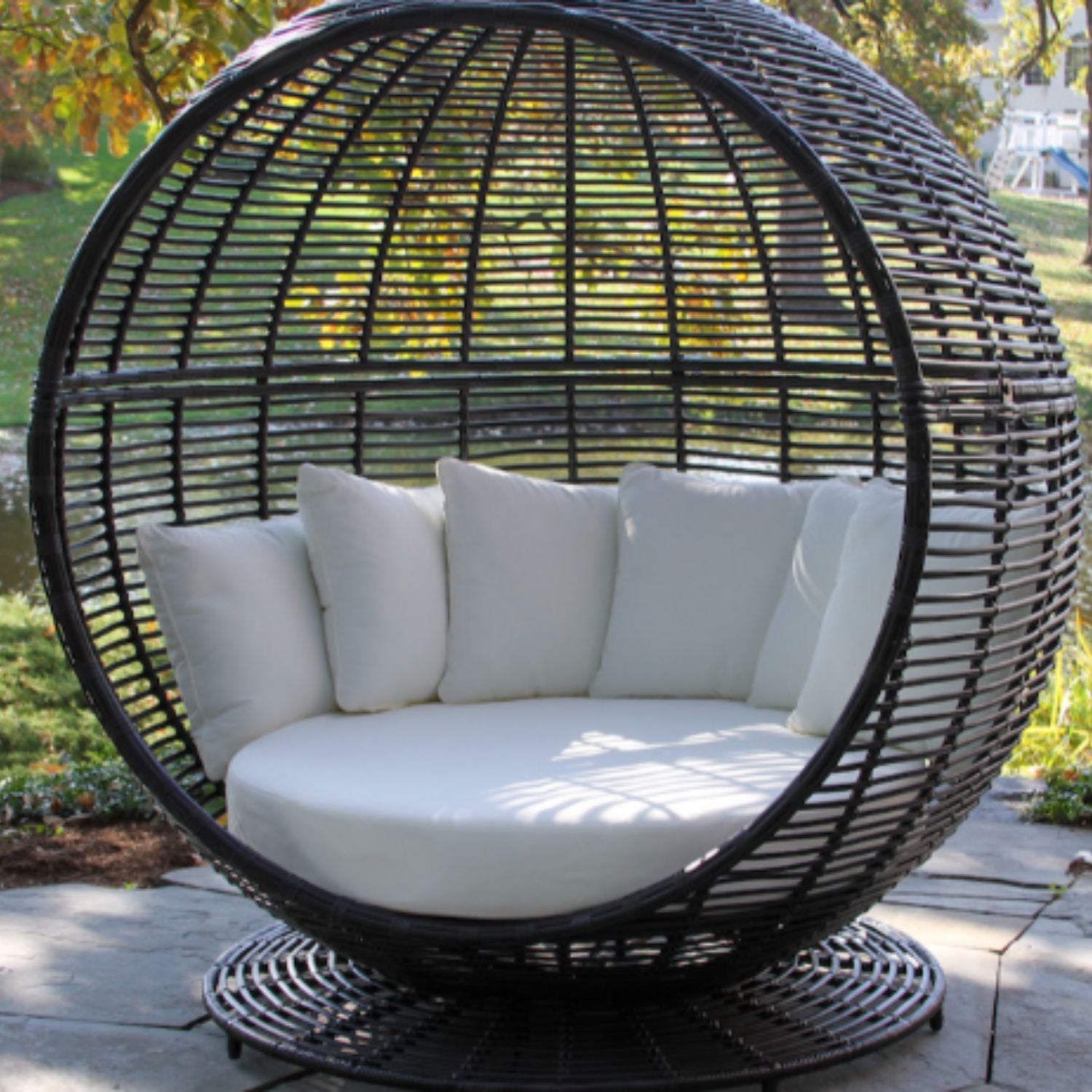 Outdoor Interiors 21250TGR Wicker Eucalyptus Lounge Chair w Ottoman