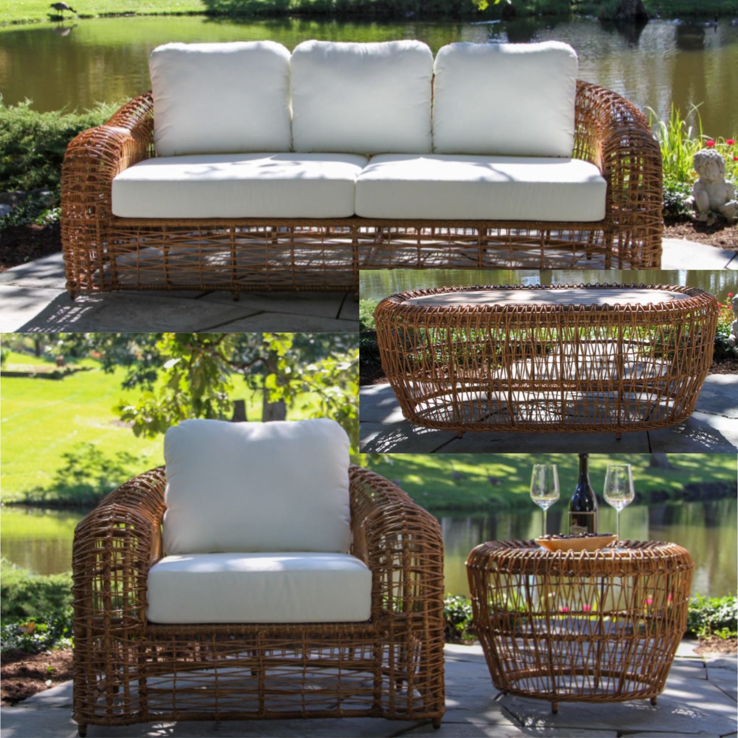 Wicker Outdoor furniture & Patio Set with an elegant organic look- Rust resistant Sunbrella cushion