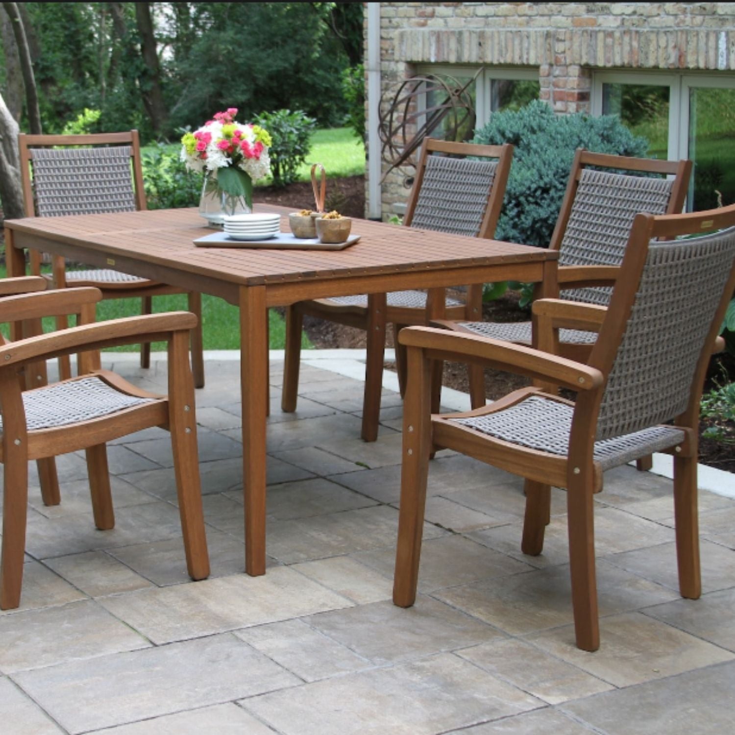 Eucalyptus Wicker Rectangular Dining Set for 6 by Outdoor Interiors