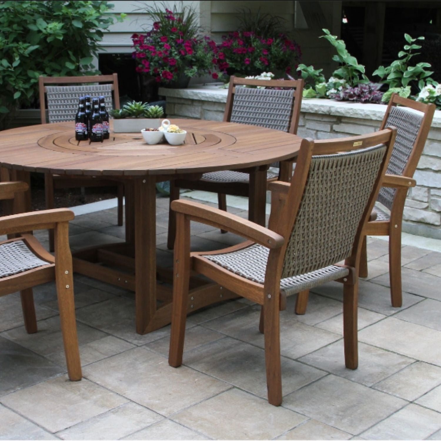 Lazy Susan Round Cushioned Dining Set for 6 by Outdoor Interiors