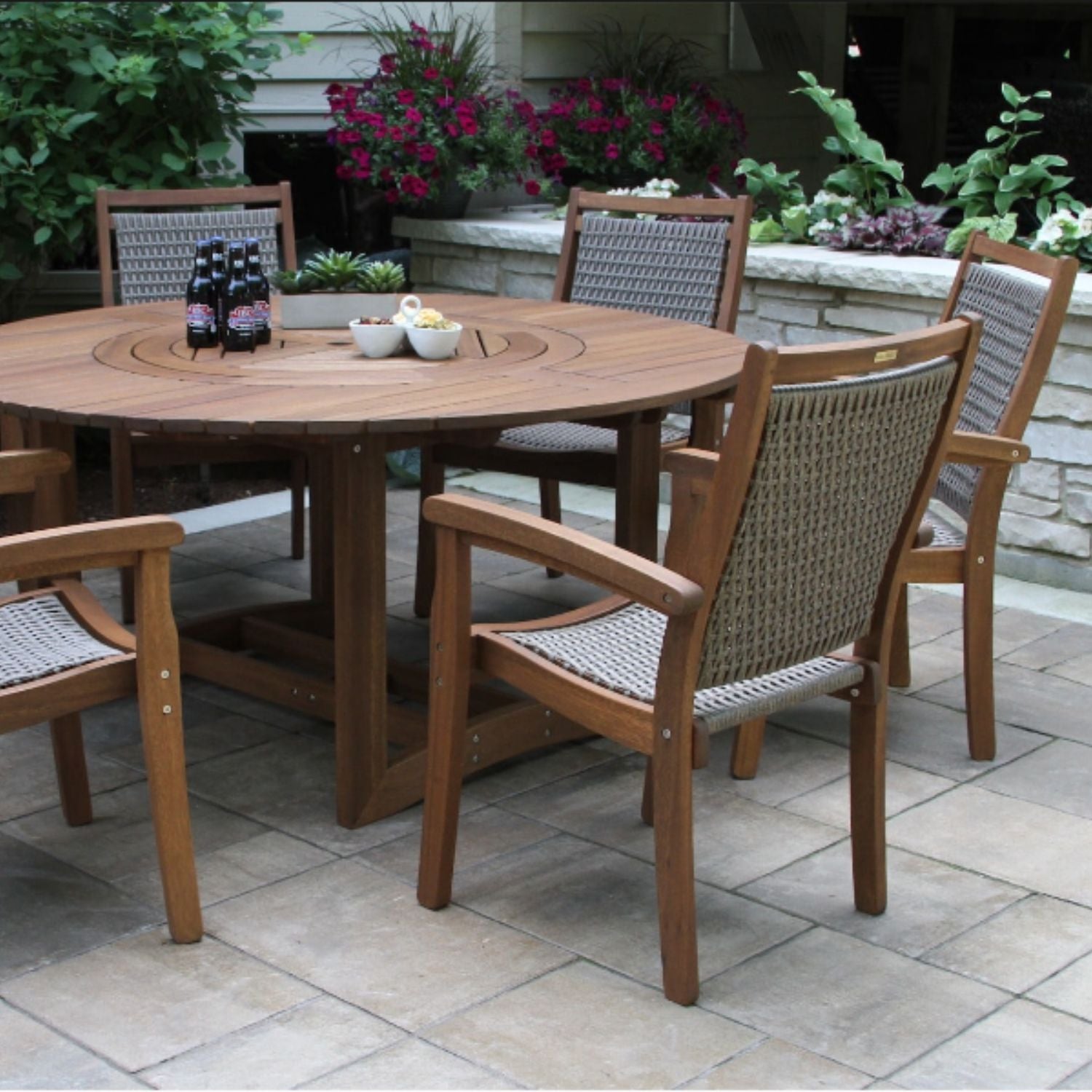 Round Wicker Dining Set for 6 with Lazy Susan