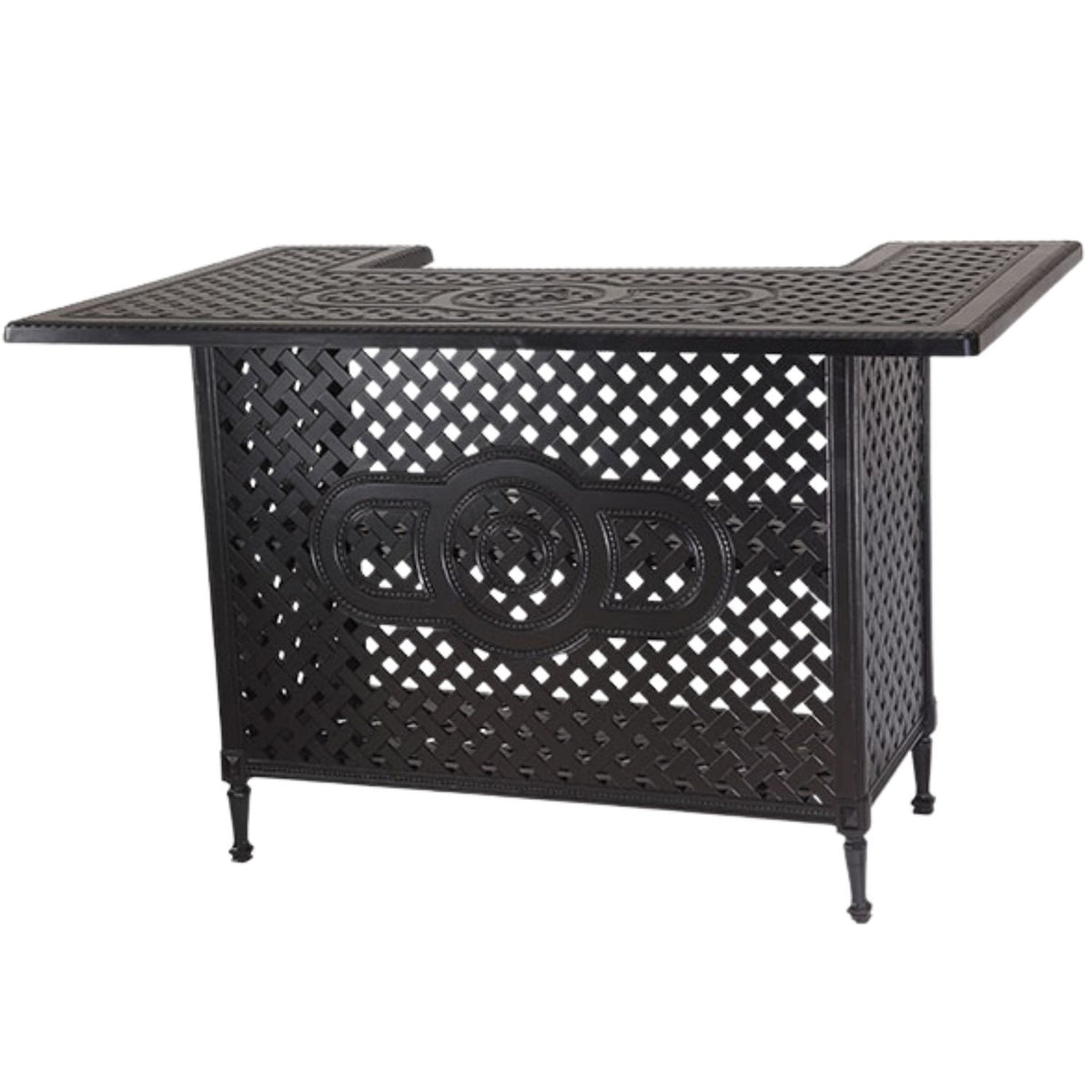  Gensun Grand Terrace Outdoor Bar with a step in feature, two shelves, cast aluminum, powder coat