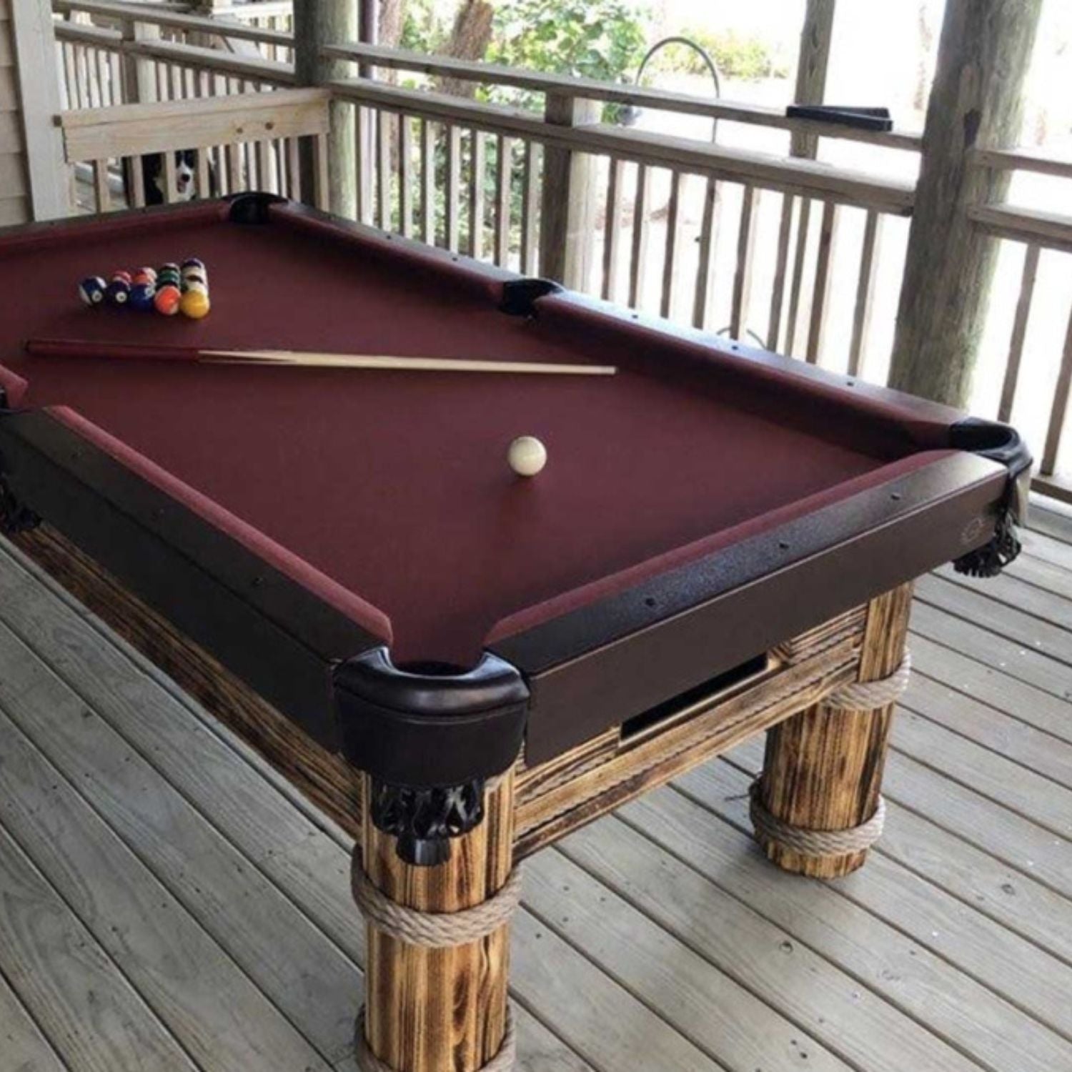 Caribbean inspired outdoor pool table with custom options, rust proof, complimentary outdoor cover.