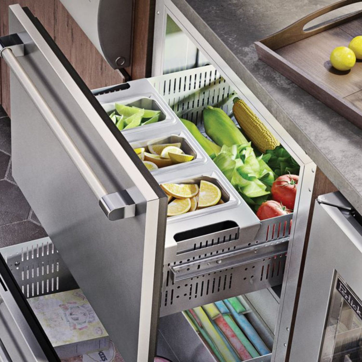 Interior Marine grade outdoor refrigerator engineered to withstand the corrosive coastal conditions