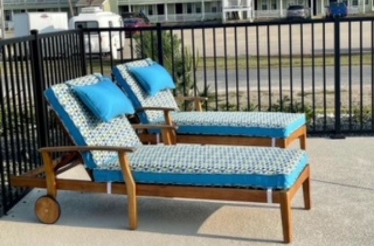 Outdoor Chaise Cushion, Outdoor Pillow with tie downs, Rockport, Fulton Beach, Riviera Outdoor Decor, Sunbrella fabric
